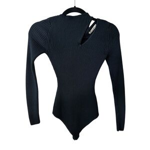 ABERCROMBIE & FITCH Ribbed Cut Out Long Sleeve Sweater Bodysuit Black Size XS
